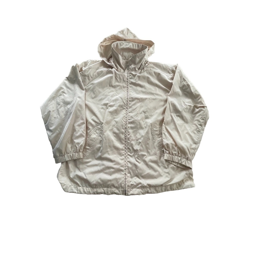 Appleseeds Jacket Womens Petite Large Cream Full Zip Polyester Lined Rain Jacket